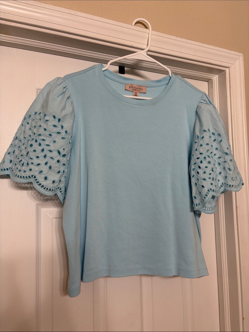 Philosophy Sky Blue Eyelet Puff Sleeve Tee
